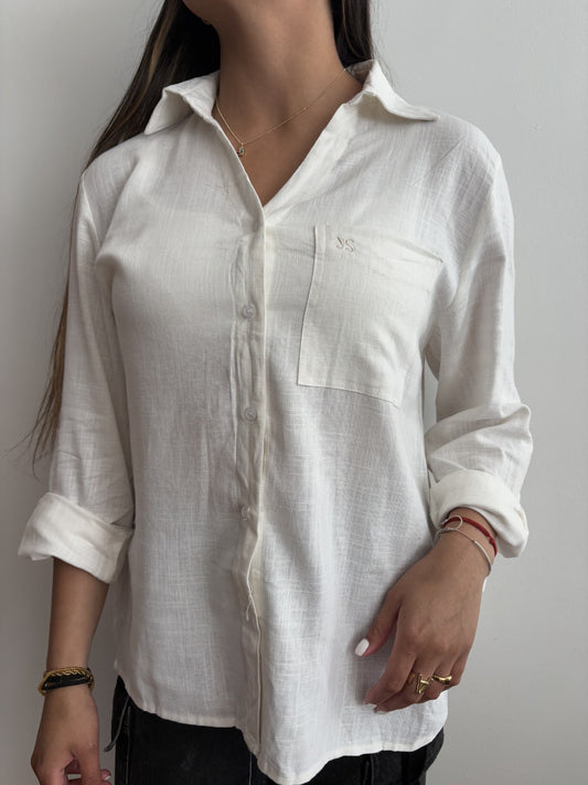 Blusa Blanca De Lino Mujer